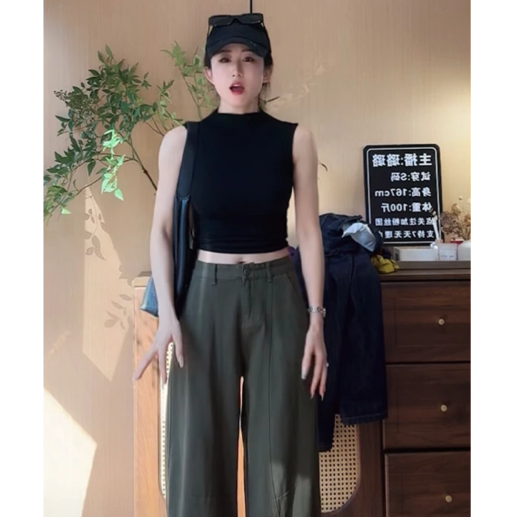 黑色半高领无袖小吊带背心女夏内搭2025新款露脐短款别致上衣外穿