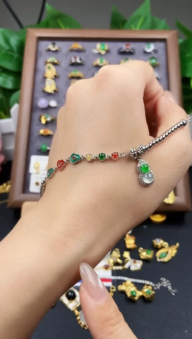 银S925镶嵌手链翡翠12