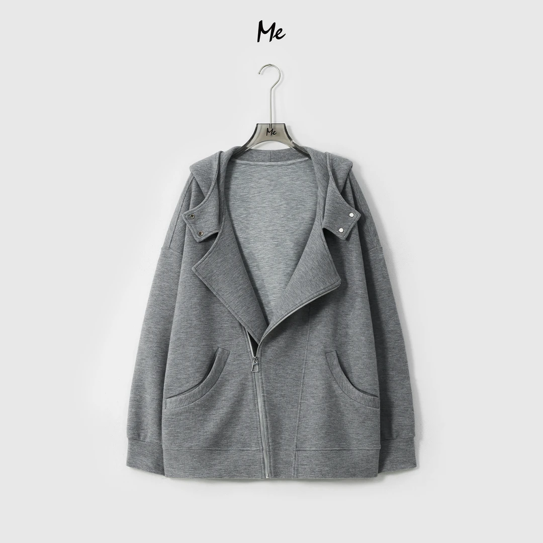 ME【斜襟卫衣】华夫格肌理斜裁门襟时尚百搭一手长连帽卫衣MESA1065
