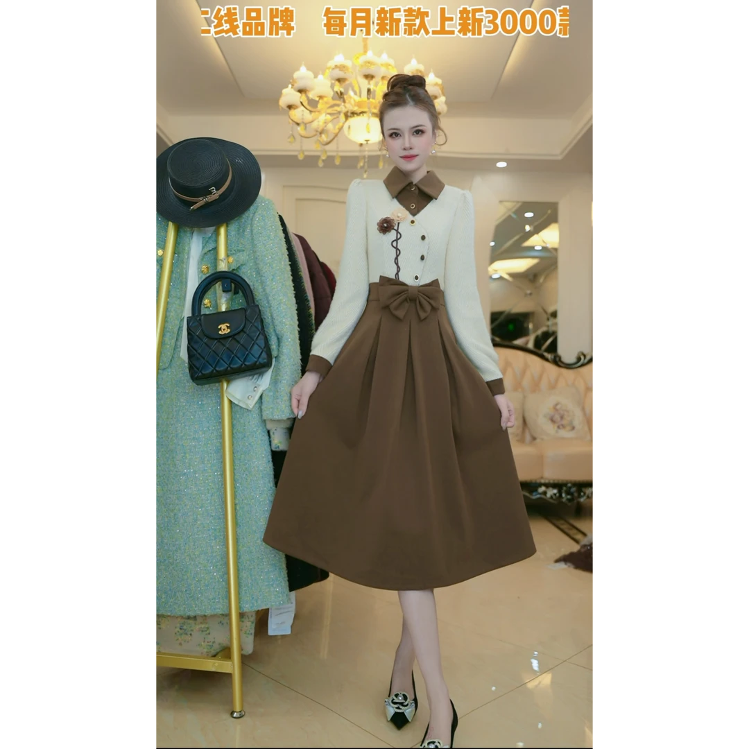 梦想服饰秋冬季新款假俩件高端设计连衣裙显瘦百搭洋气5023