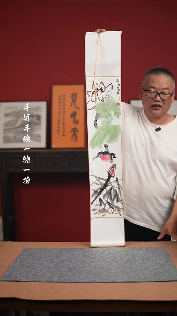 国画手绘-17*110卷轴花鸟