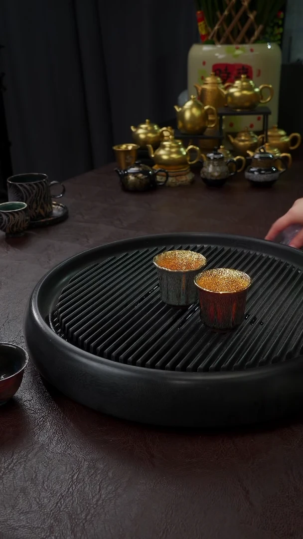 【闪购商品】杯【宜景窑天目釉鎏金】红+青2只闻香杯