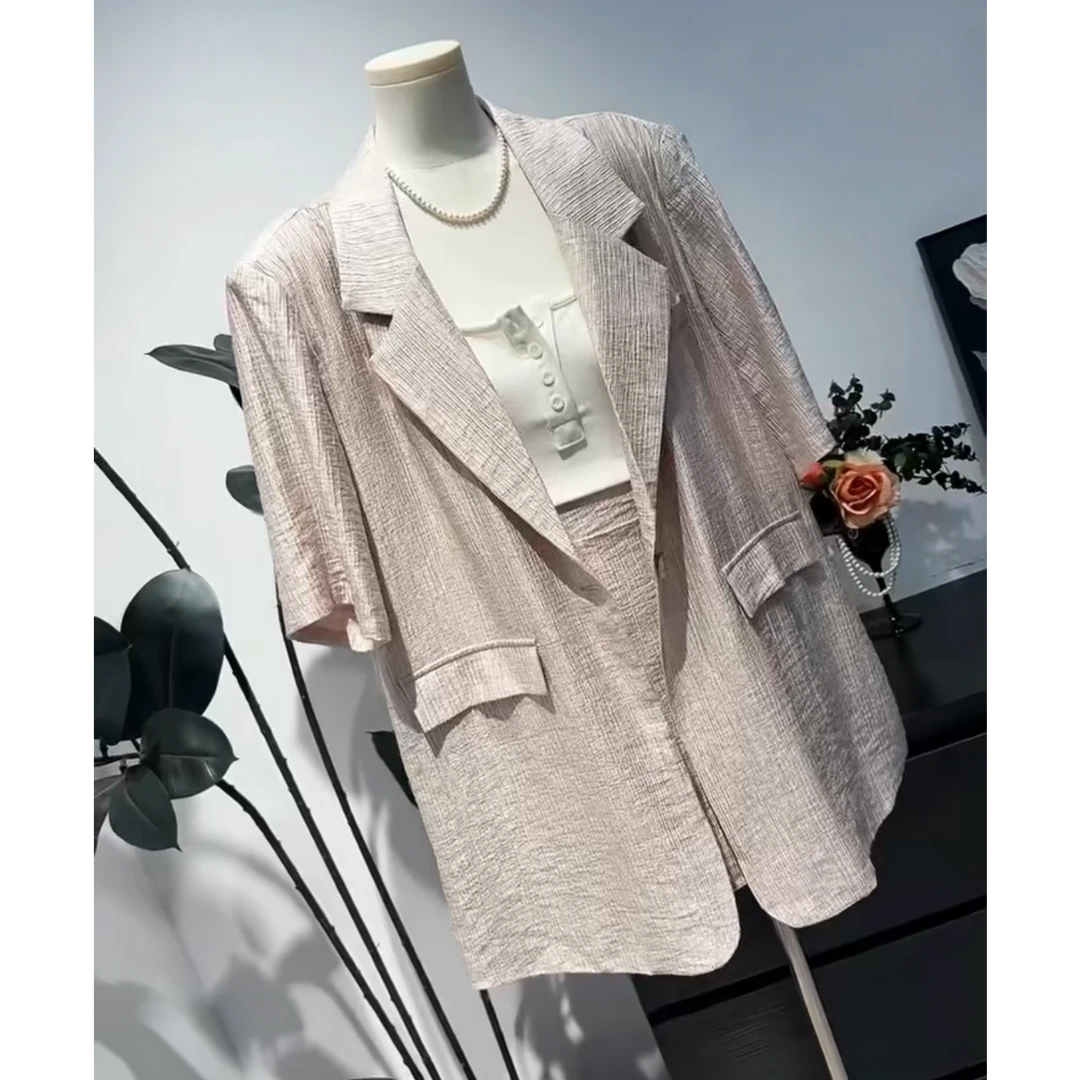 【嘎嘎推荐】韩系温柔时尚小香风竖纹轻奢高级设计感气质西服两件套