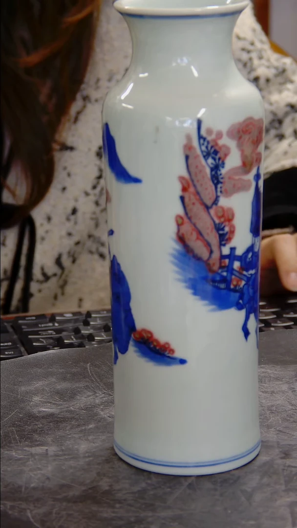 瓶青花釉里红人物纹筒瓶#1236#