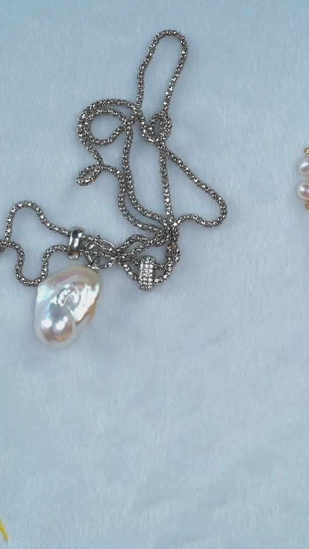 颈饰银S925镶嵌淡水珍珠巴洛克珍珠毛衣链