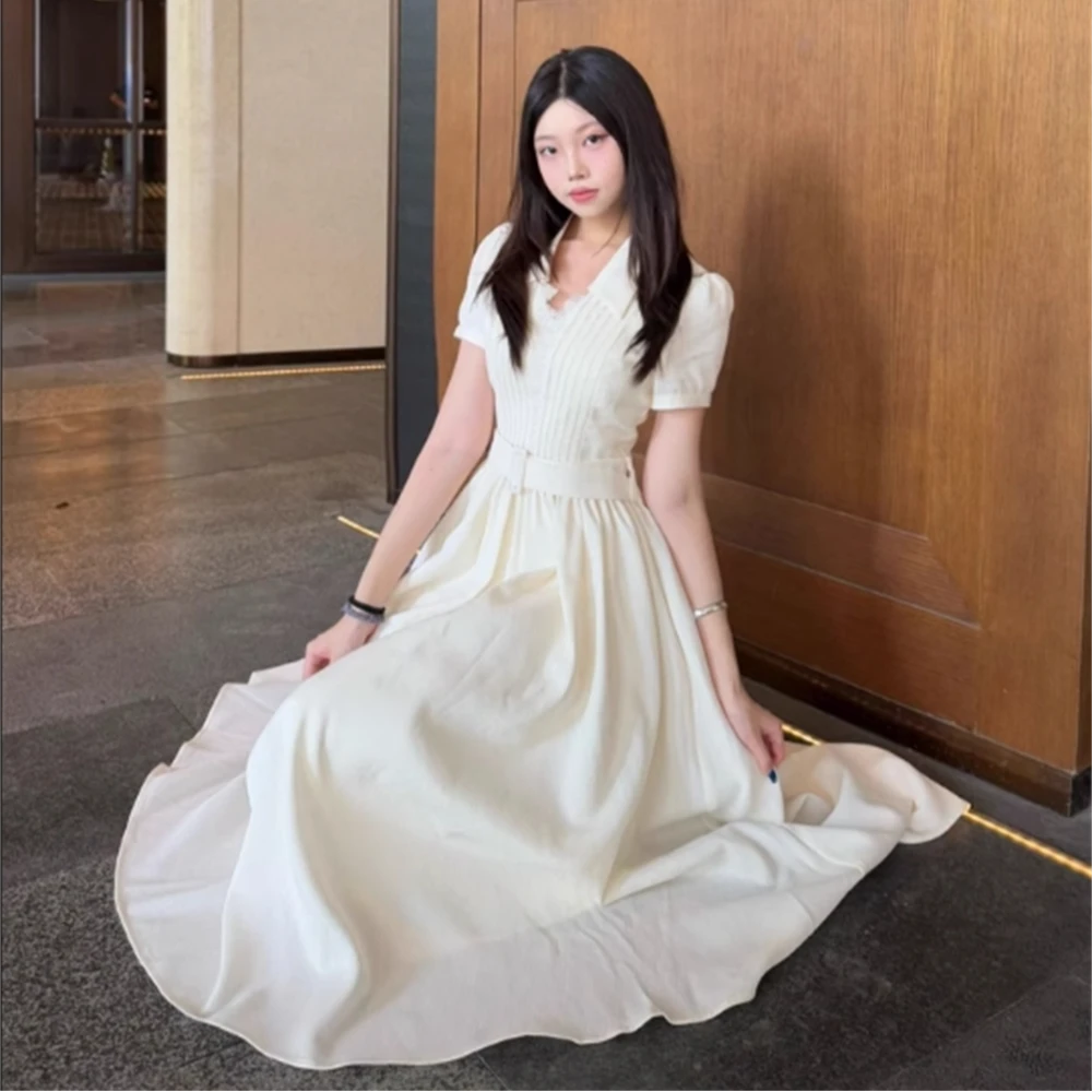 漫步巴黎 重工款解构肌理连衣裙法式高级感竹节V领裙子