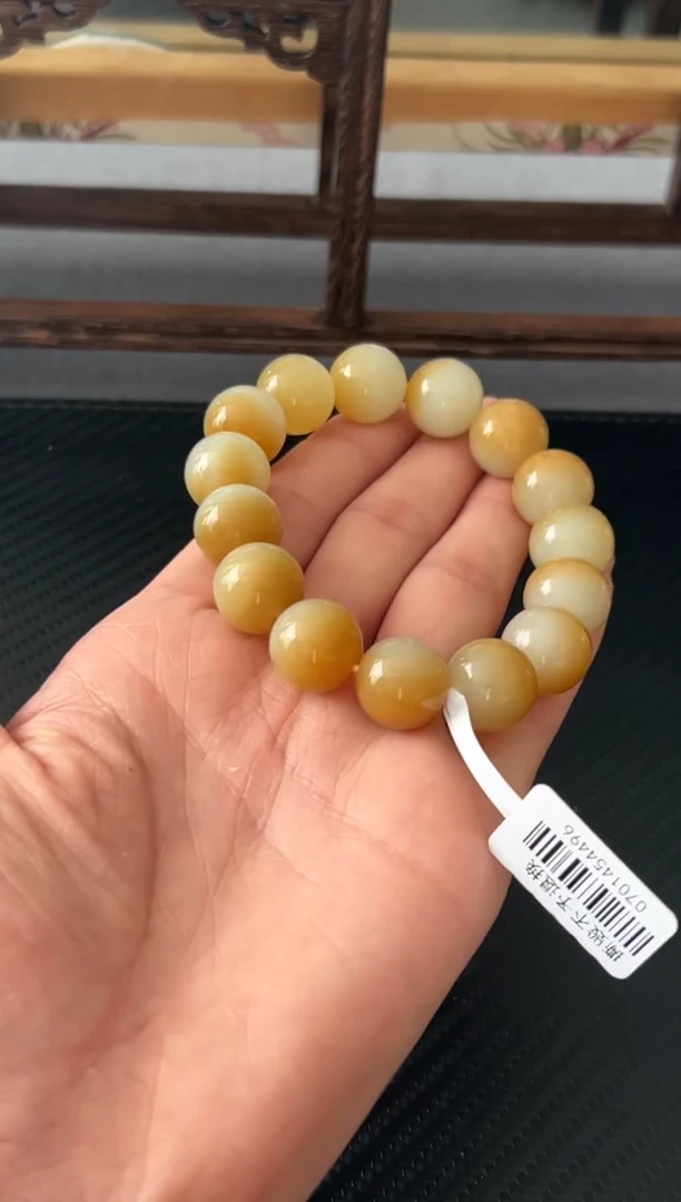 未镶嵌手串和田玉若羌微色差卡14m