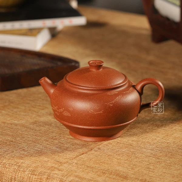 宜兴紫砂壶鱼乐280cc原矿红皮龙蒋峰全手工茶壶家用手工紫砂壶