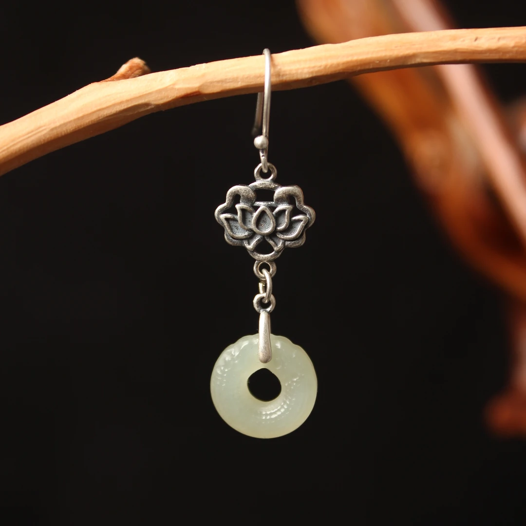 【天然和田玉】和田玉双龙扣 耳饰 搭配 S925银 耳坠 耳线 中式耳饰