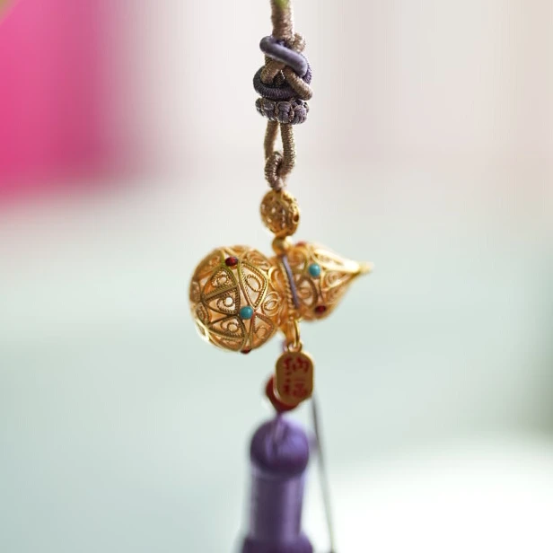 铜镀金多宝立体葫芦挂饰车载挂件