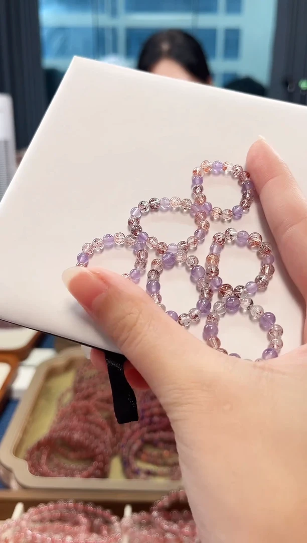 未镶嵌手串水晶金草莓超七戒圈4mm【多样性发一】