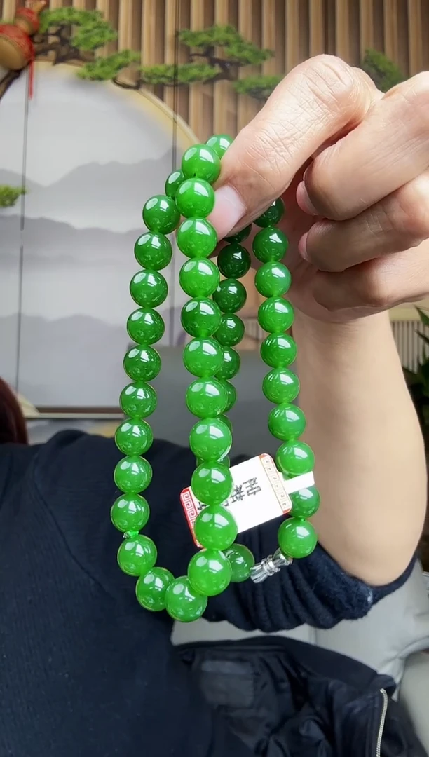 颈饰未镶嵌和田玉天然俄罗斯碧玉妈妈链10MM