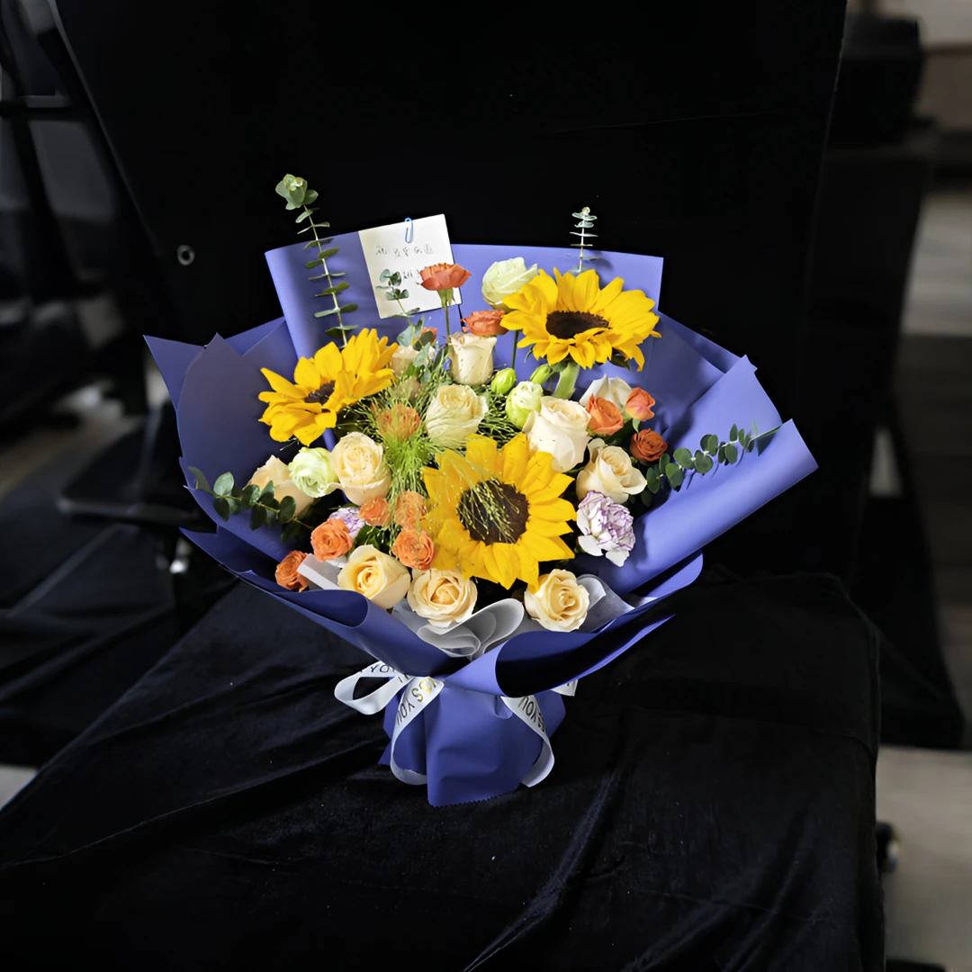 【一路向阳】向日葵绣球玫瑰混搭花束生日祝福韩系同城送花上门男友