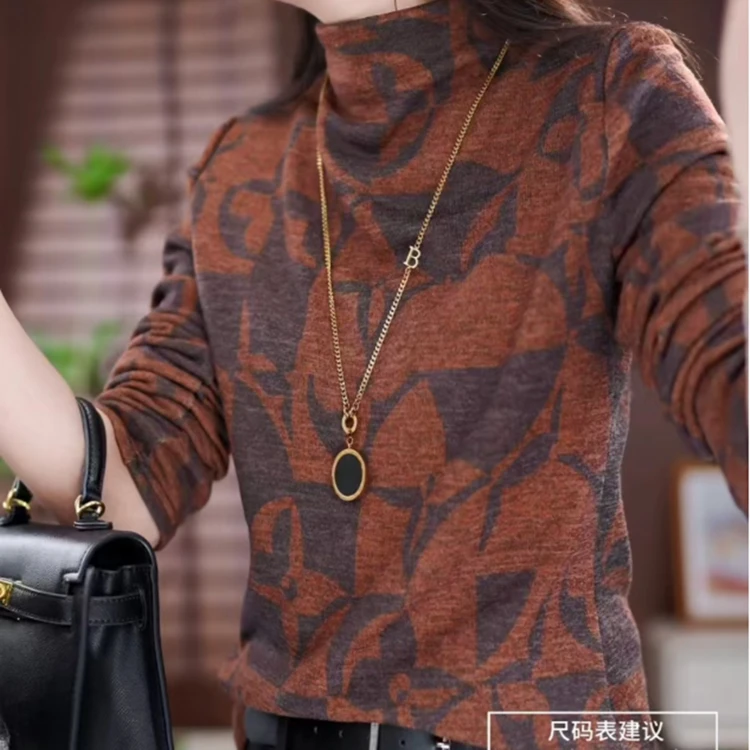 秋冬季洋气圆领打底衫长袖内搭上衣妈妈打底衫女内搭宽松T恤显瘦