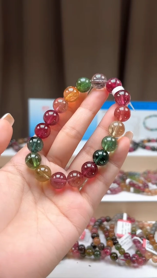 未镶嵌手串碧玺11.2mm巴西老料收藏级高档艳丽色碧玺单圈手串