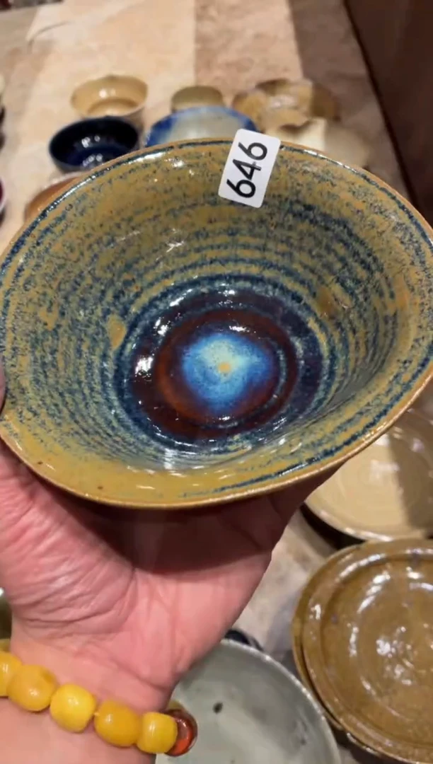 瓷片小*儿646微瑕苏打紫黄渐变手工面碗1个