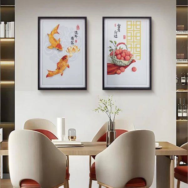 新中式连年有余装饰画饭厅餐桌墙装饰挂画背景墙画连年有余鱼4060