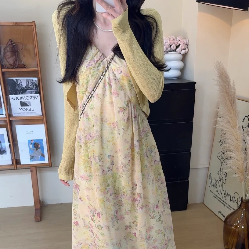 2025赴夏日之约芝士茉莉温柔碎花吊带裙法式显瘦连衣裙9773