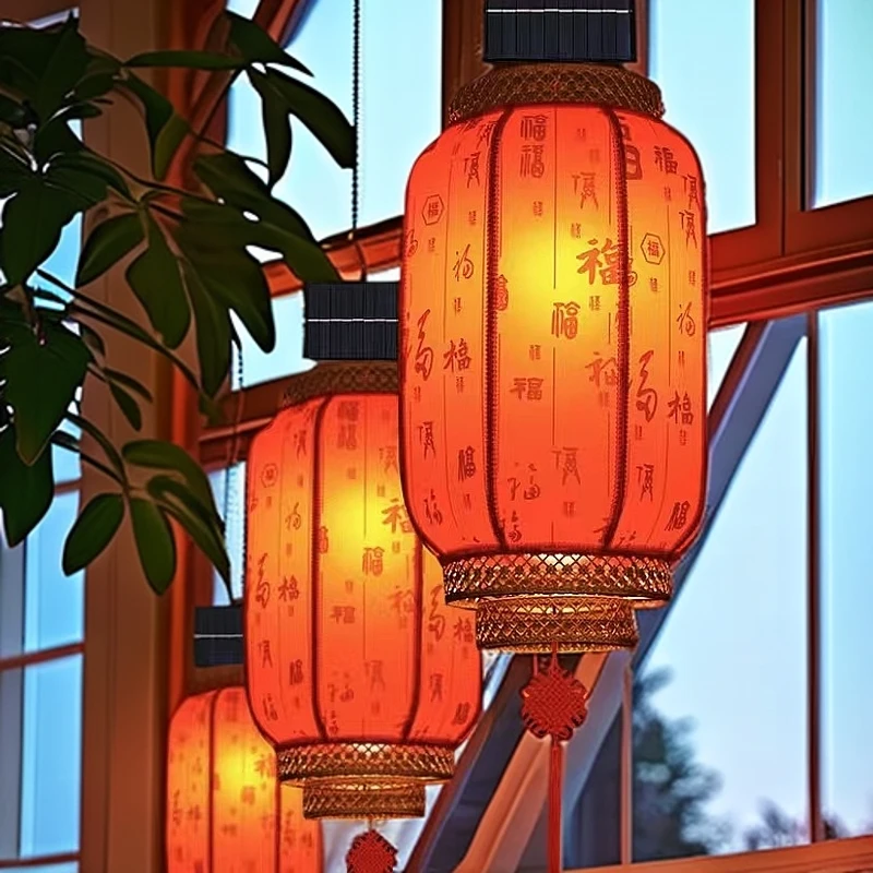 太阳能户外吊灯宫灯2024新款过年阳台别墅大门气氛装饰羊皮灯笼