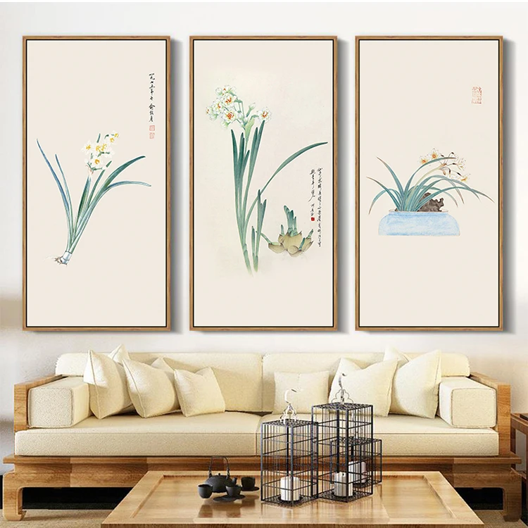 新中式兰花装饰画三联画客厅沙发背景墙壁画禅意极简挂画餐厅茶室