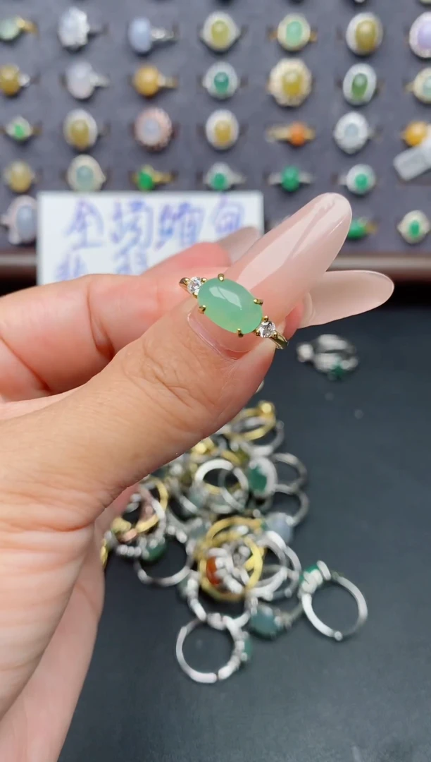 银S925镶嵌戒指翡翠天然A货翡翠11       1-