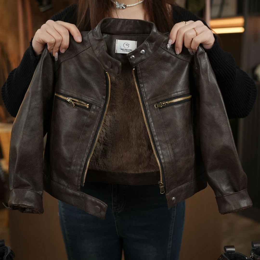 2024冬季加绒皮衣短款休闲百搭儿童外套修身高级穿搭