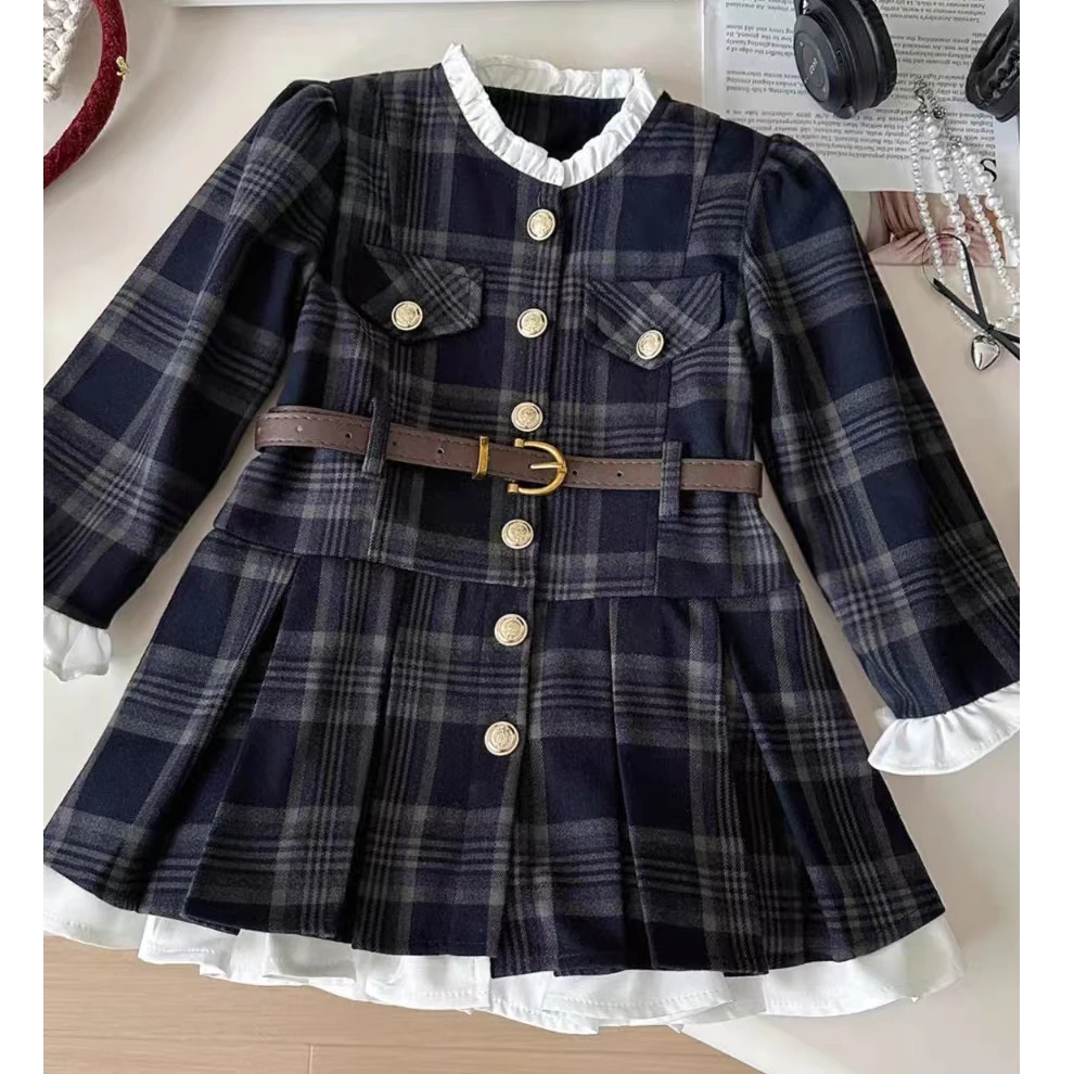 77373【现货】学院风格子春季小香风千金风格纹女童女季连衣裙秋季