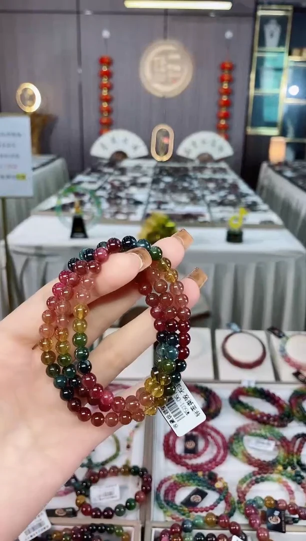 未镶嵌老矿碧玺彩虹透体三圈手串6mm+碧玺dan多样性发货一条
