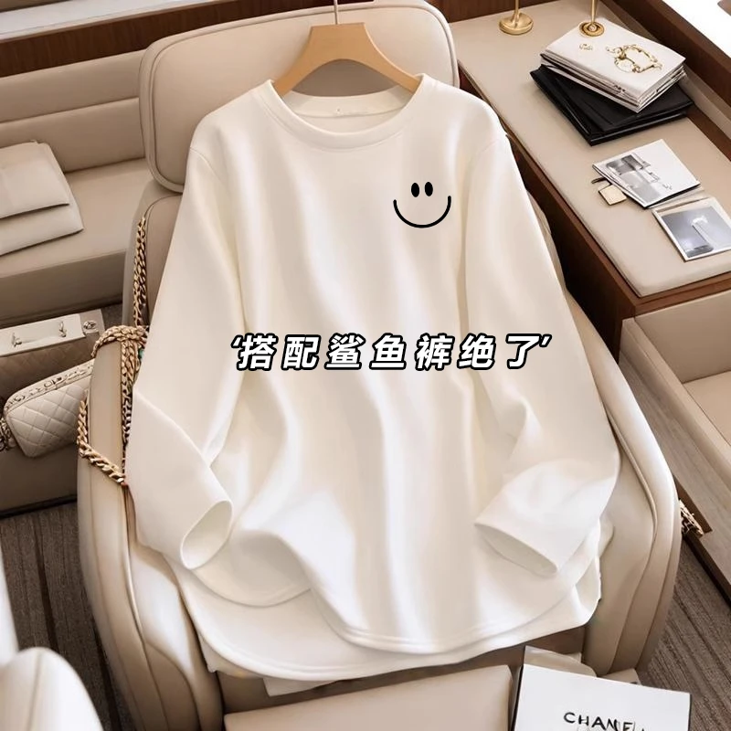 欧货白色加绒打底衫女内搭2025新款春秋冬中长宽松遮屁股t恤长袖