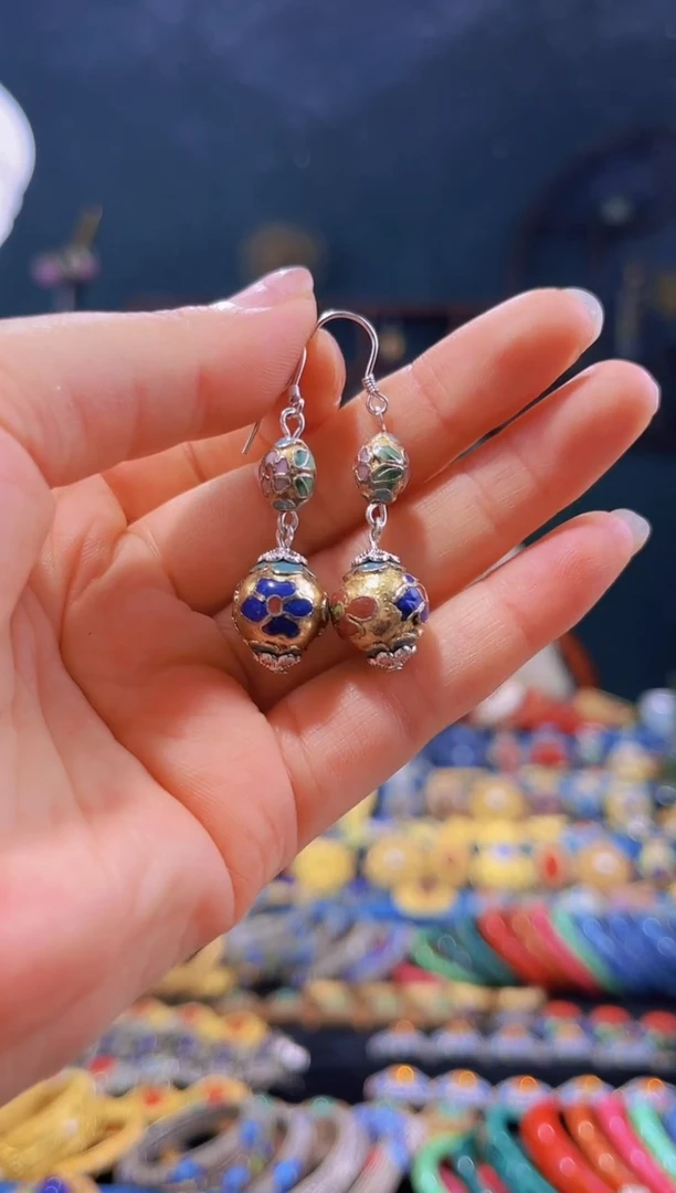 非遗技艺 景泰蓝金地耳环