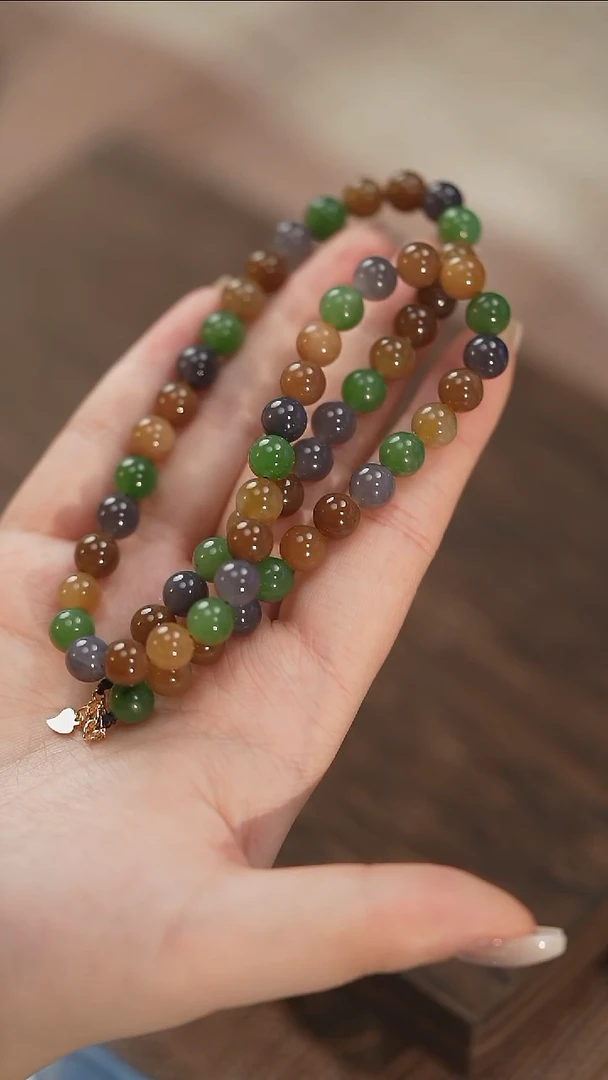 颈饰未镶嵌和田玉多宝和田玉8mm 微黑点 妈妈链（多样性发货）