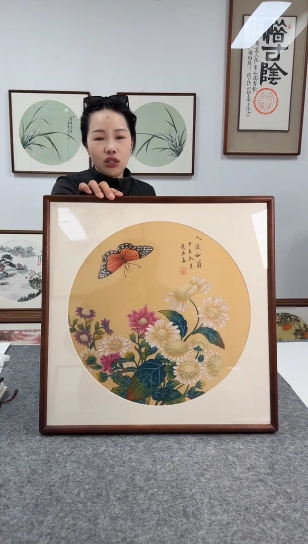 书法青石95菊花-53*53绘画手绘同款