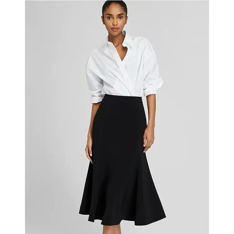 明星同款女装淑女赫本风经典鱼尾包臀黑色半身裙LSBSQ3154