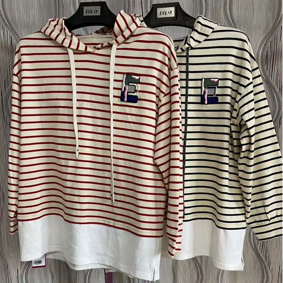 胖人坊新款大码连帽条纹衫4609   衣长71  124