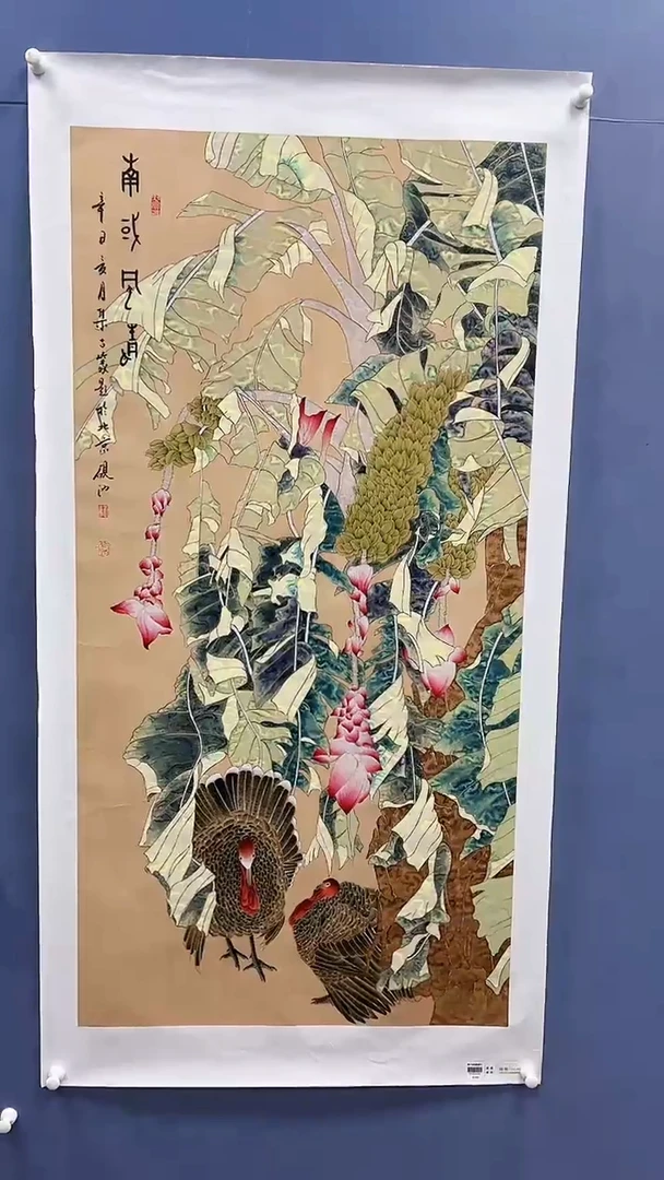 【闪购商品】绘画刘伟绘画8平尺金/红袍花鸟