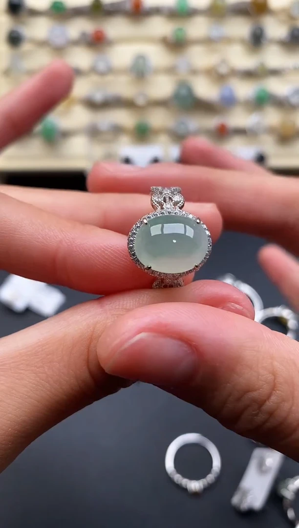 银S925镶嵌戒指翡翠55555555+8