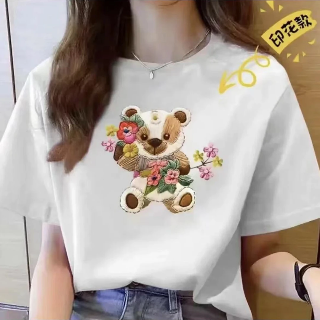 【印花款】重磅纯棉休闲百搭圆领半袖T恤夏季宽松时尚印花短袖15