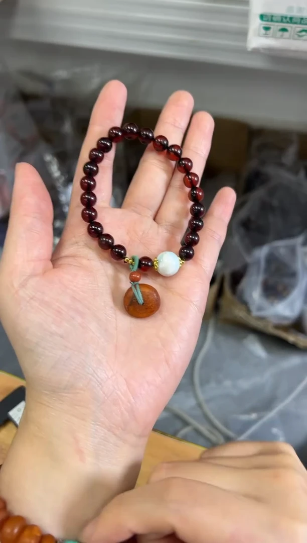 未镶嵌血珀手链血珀海纹石老蜡饼子手串[0487]