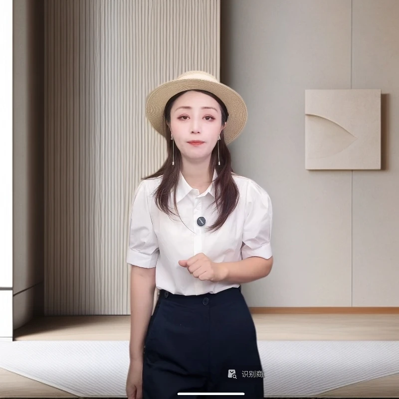 【618福利】701白色正肩短袖衬衫泡泡袖百搭气质白色短袖蓝色衬衫