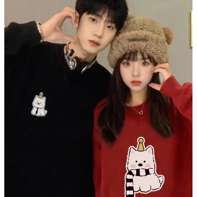 大码300斤卡通印花特别的情侣毛衣男女新年跨年红色秋冬针织上衣