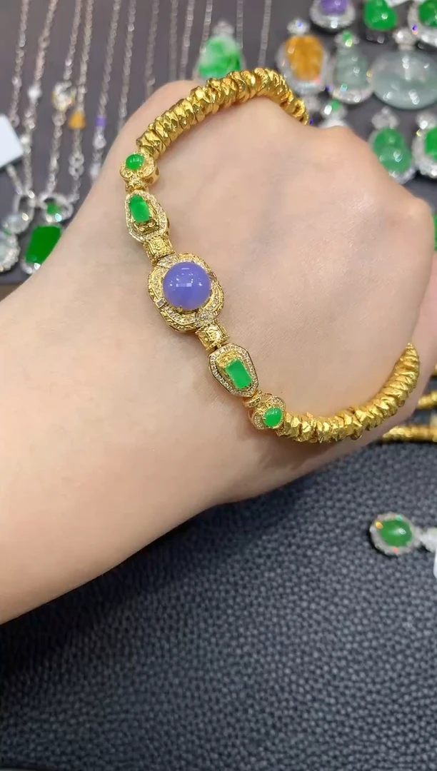 18K金镶嵌手链翡翠A101 紫货有一定色差