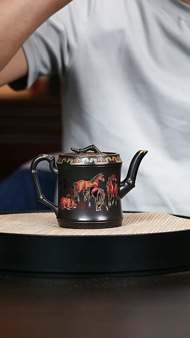 茶壶紫砂珐琅彩双圈  260cc