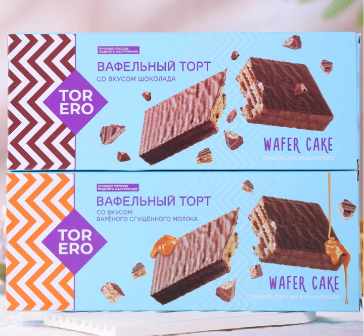 佳晟俄罗斯进口巧力莲牌巧克力味焦糖味威化饼干200g