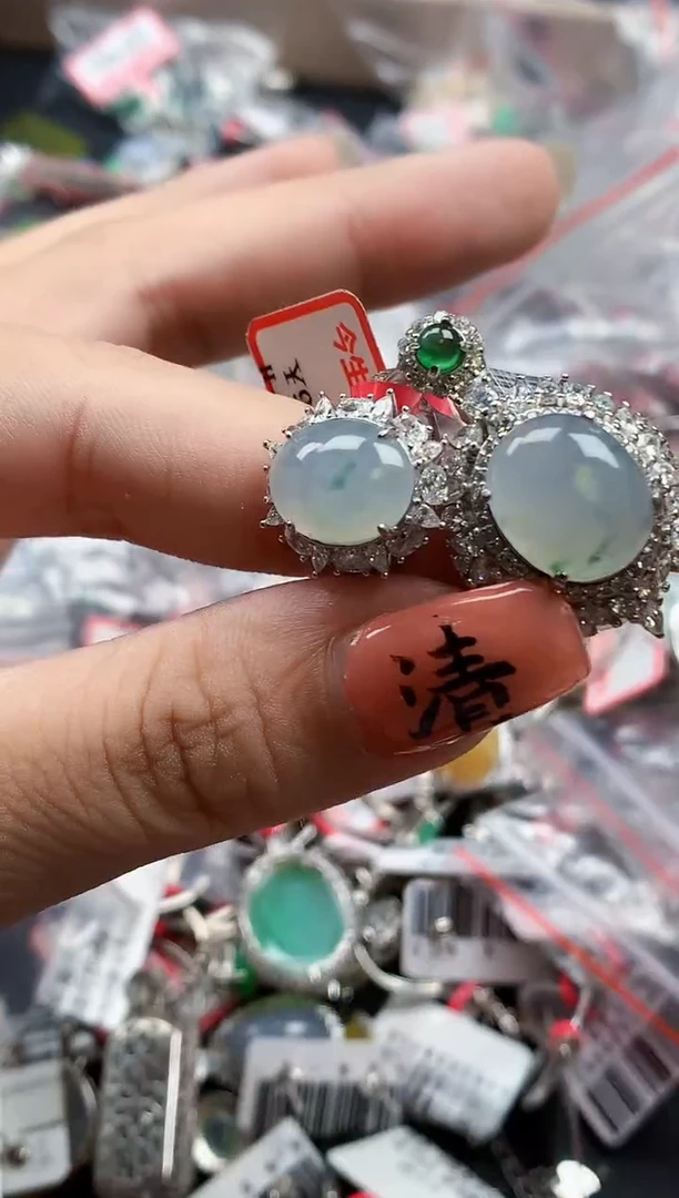 银S925镶嵌戒指翡翠天然A货缅甸翡翠