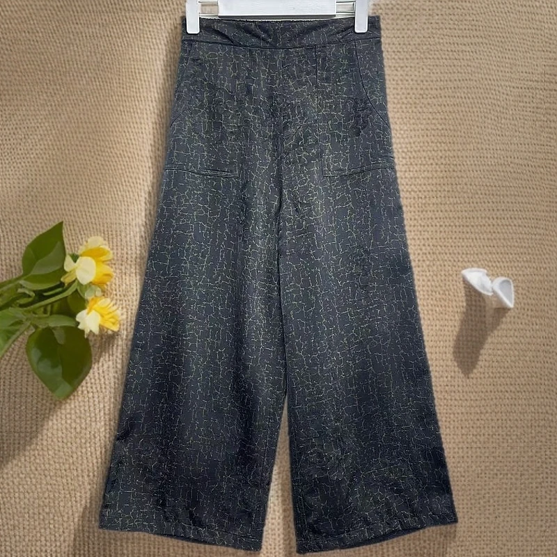 新中式国风时尚双面双穿宽松复古舒适中腰龟裂纹暗花休闲裤1106