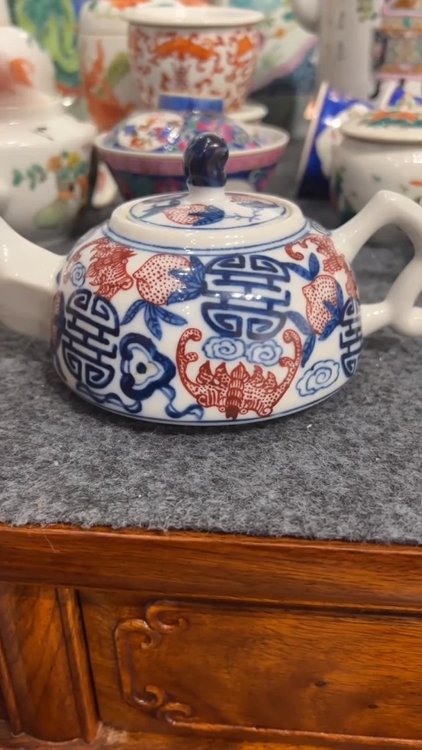 摆件瓷摆件瓷摆件青花釉里红手把壶