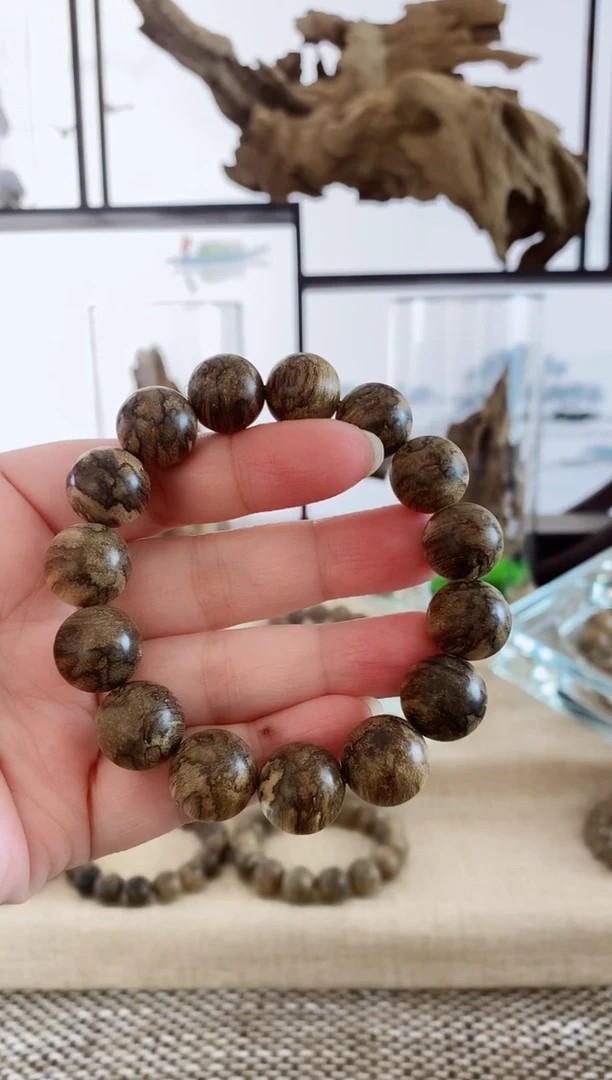 沉香手串达拉干虫蝼虎斑14+MM单圈
