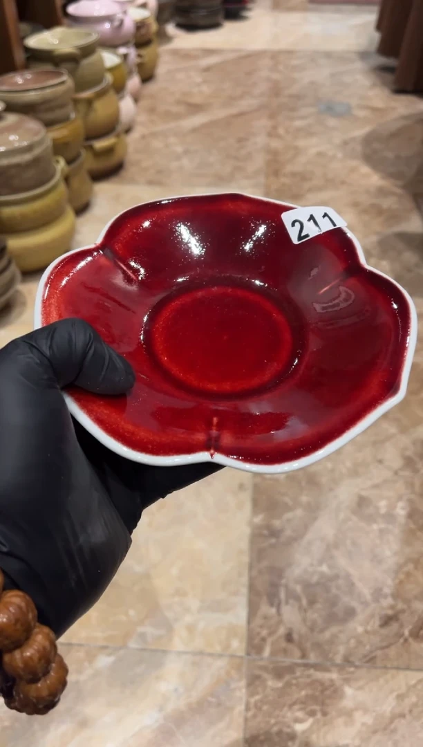 【闪购商品】瓷片211钧红花瓣碟甜品碟