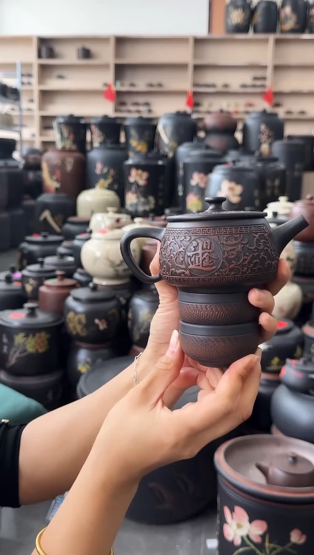 罐完品壶满雕招财进宝汉瓦  一壶两杯