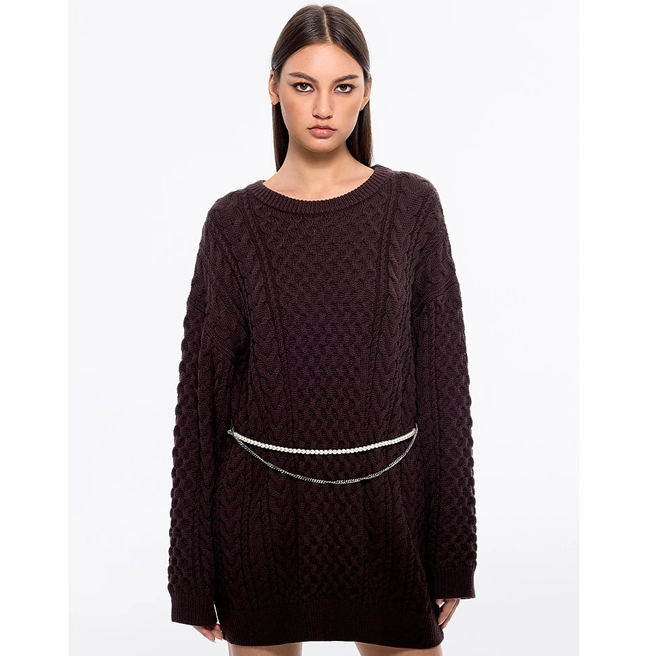 Miss Sixty针织衫女圆领宽松长袖中长款上衣毛衣